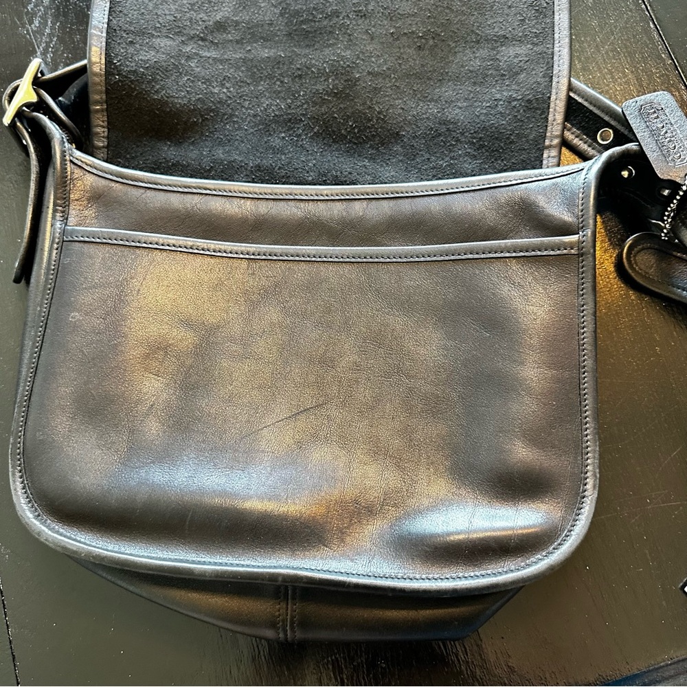 Vintage Y2K COACH Black Genuine Leather Satchel Bag Unisex Patrica Saddle - Picture 9 of 15